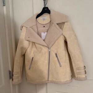 L’Academie Cian Moto Shearling Jacket in Ecru. New with tags.